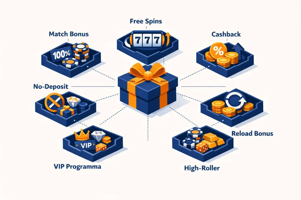 Overzicht casino bonus types bij buitenlandse casinos