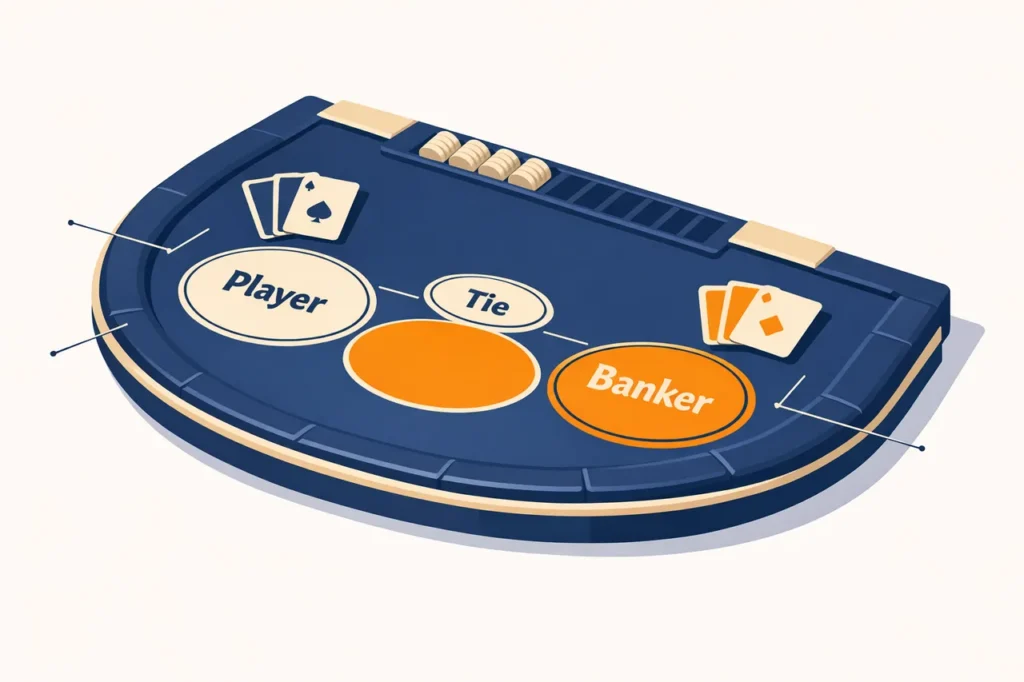 Online baccarat tafel met speler banker en tie weddenschappen