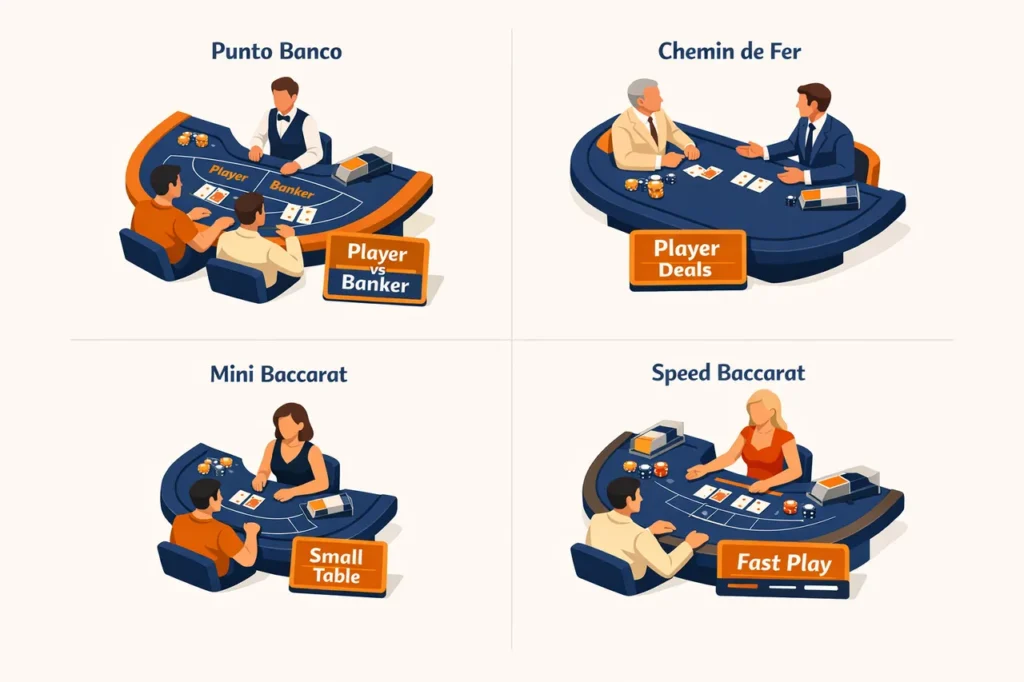 Baccarat varianten vergelijking Punto Banco en Chemin