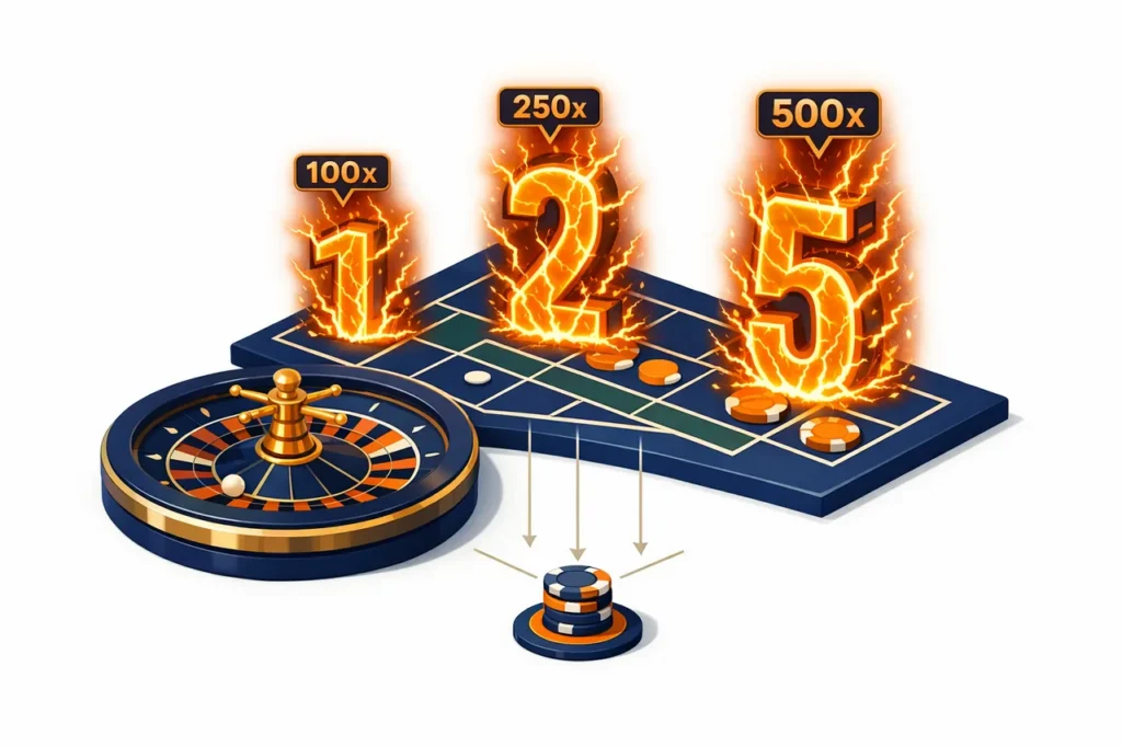 Lightning Roulette wiel met orange multiplier bolts