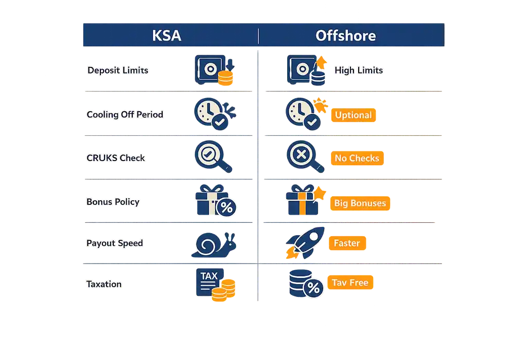 Verschil KSA en offshore buitenlands casino
