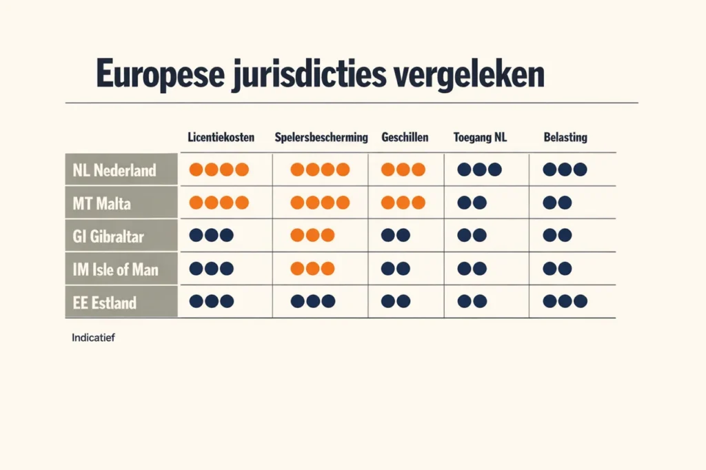 Online casino Europa jurisdictie vergelijking matrix
