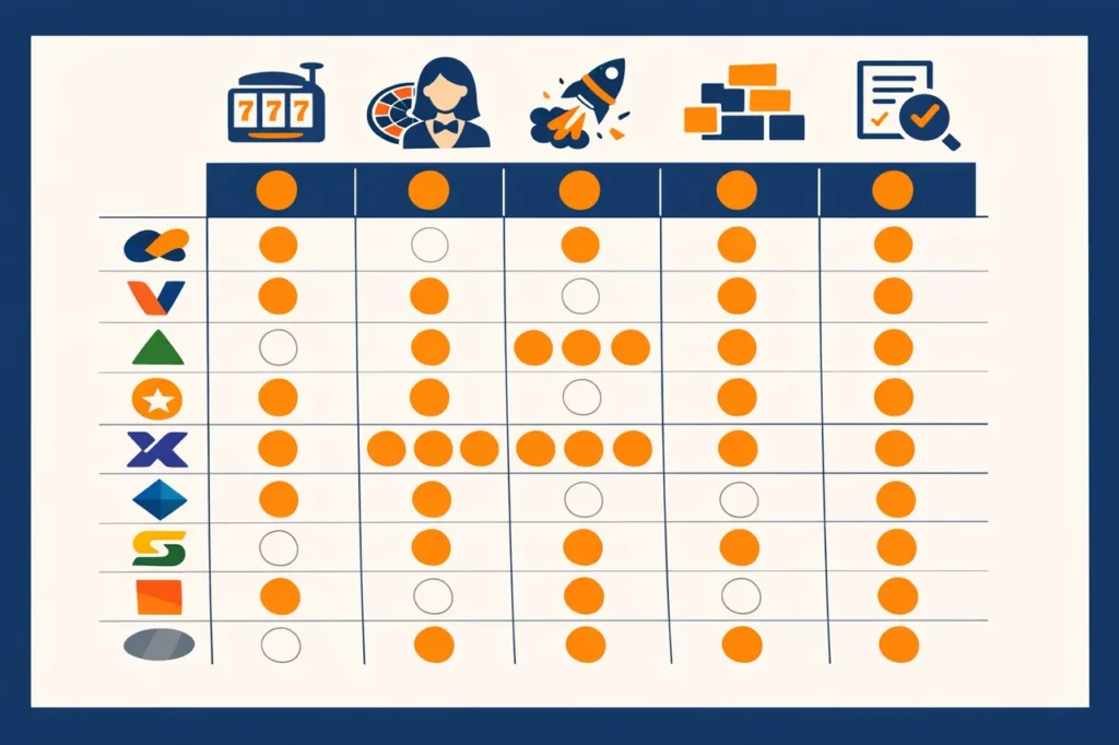 Casino software providers specialisatie vergelijking matrix
