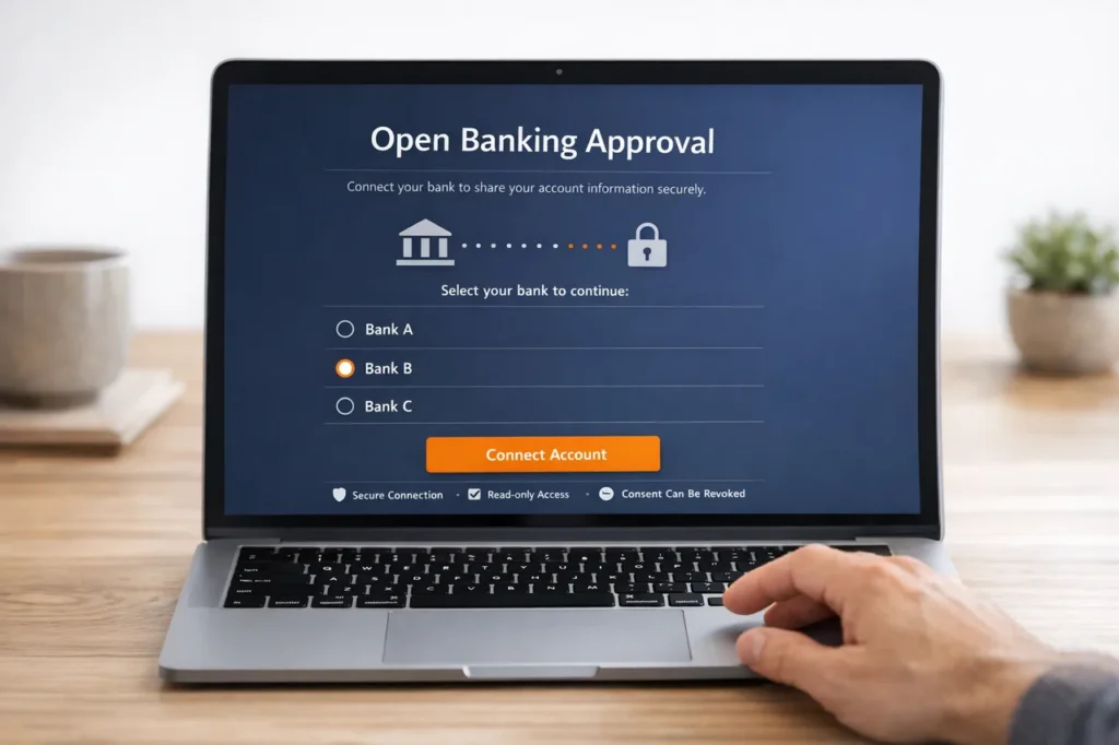 Volt casino PSD2 open banking goedkeuring op laptop