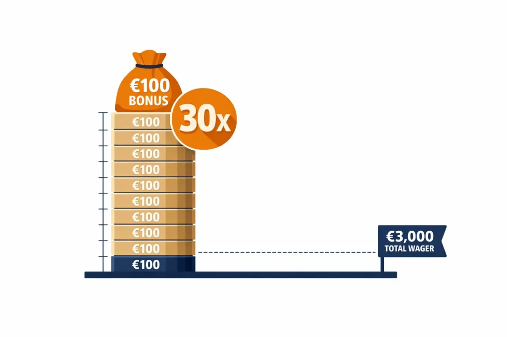 Wat zijn rondspeelvoorwaarden 30x wagering voorbeeld